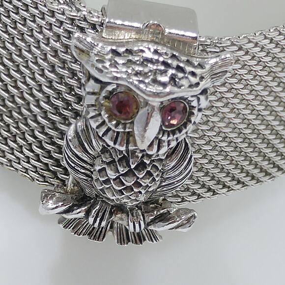 Vintage Sarah Coventry Owl Mesh Bracelet, "Nocturne", 1970s, 7 1/4 In - Picture 4 of 10